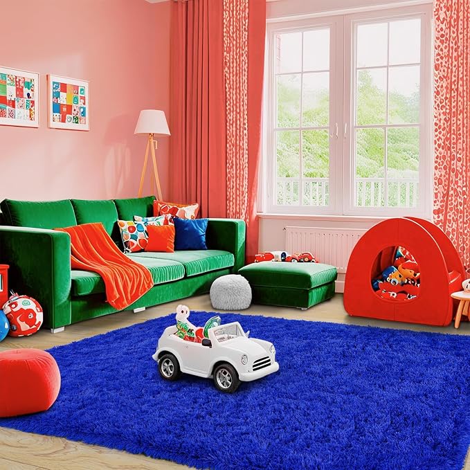 Super Fluffy Area Rug for Living Room 5x7, Shaggy Carpet, Royal Blue | Modern - Image 5