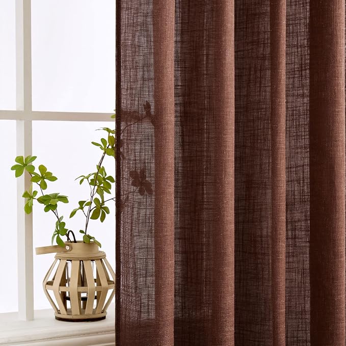 MIULEE Chocolate Brown Linen Curtains 52x63 Inch Long 2 Panels - Image 5
