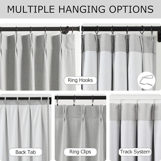 Vision Home Light Grey Pinch Pleated Full Blackout Curtains Linen Blended 60" - Image 4