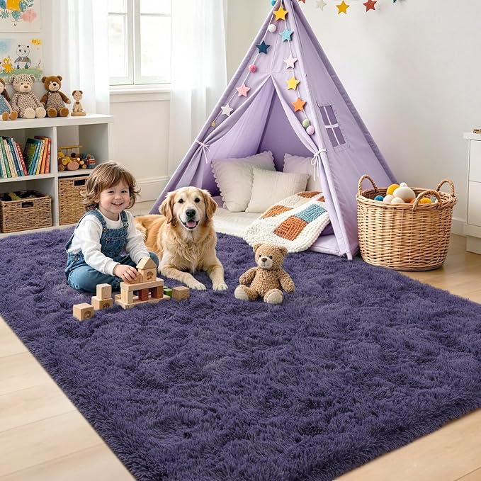 4x6 Taro Purple Fluffy Soft Area Rug Non-Slip - Image 4