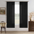 72 Inch Black Linen Blend Pleated Semi Sheer Privacy Curtains 50 Inch Wide | by Twodrapes