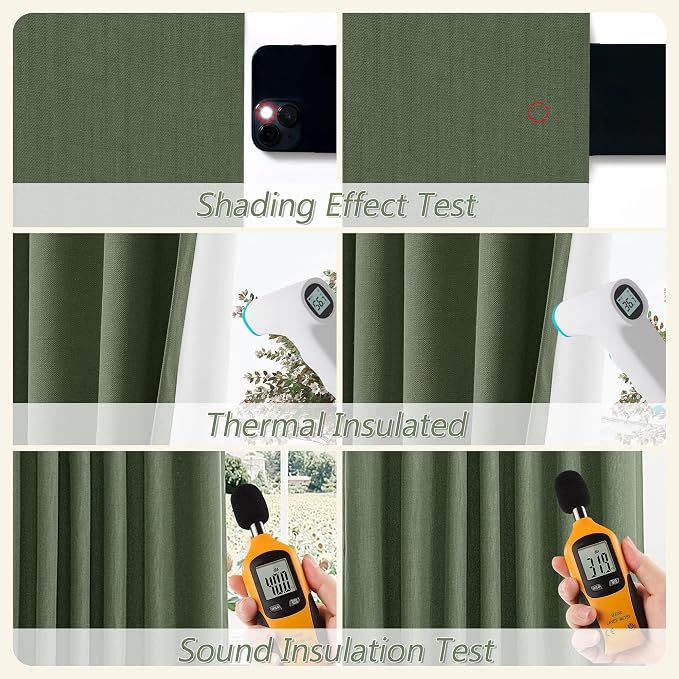 Olive Green 100% Blackout Curtains 72 Inch Length 2 Panels Set - Image 5