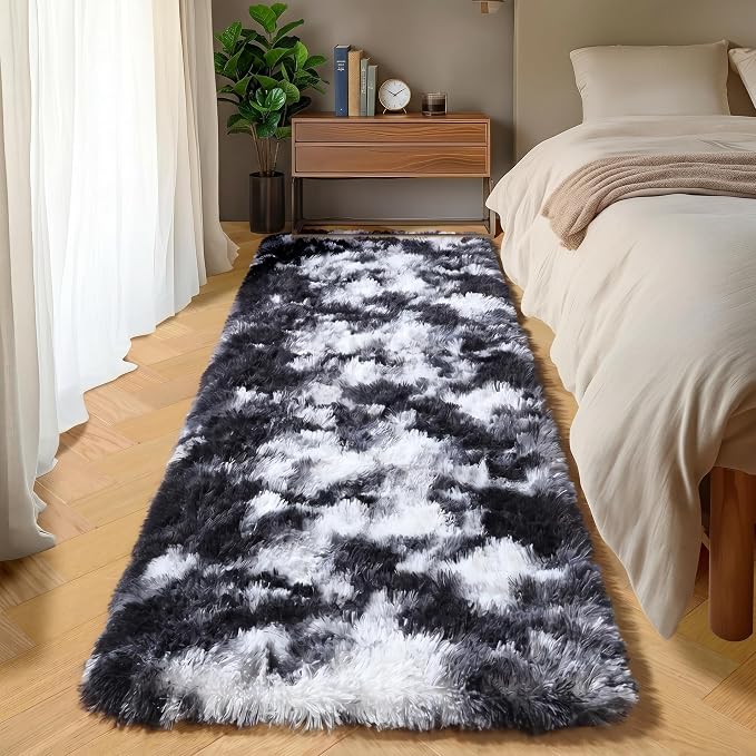 Runner Rugs for Bedroom Living Room, Fluffy 2x6 Black and White Area Rug | Soft by ONASAR