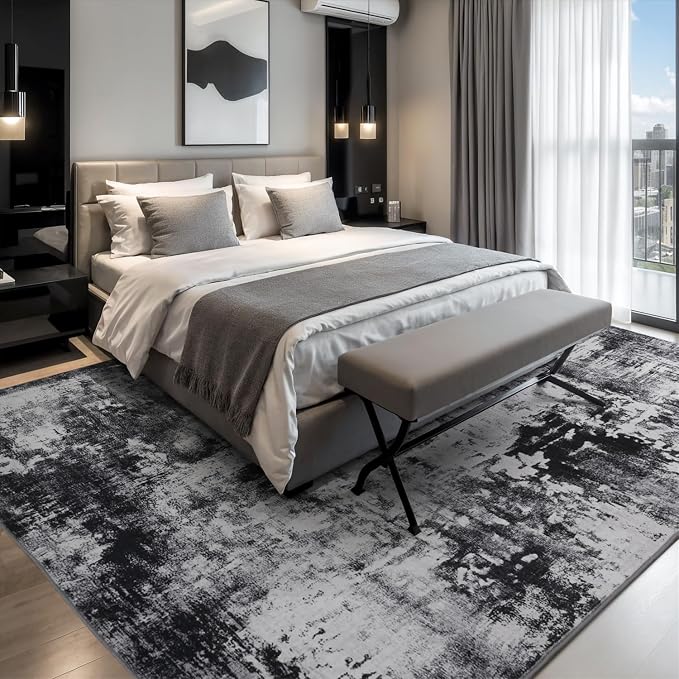 Rugflix 10x12 Area Rugs for Living Room, Washable Black Grey Dark Large Rug | - Image 2