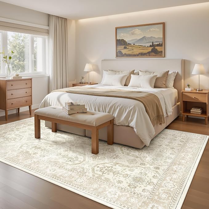 Soalmost 6x9 Area Rug for Living Room Washable Rugs Non-Slip Beige/Brown | - Image 4