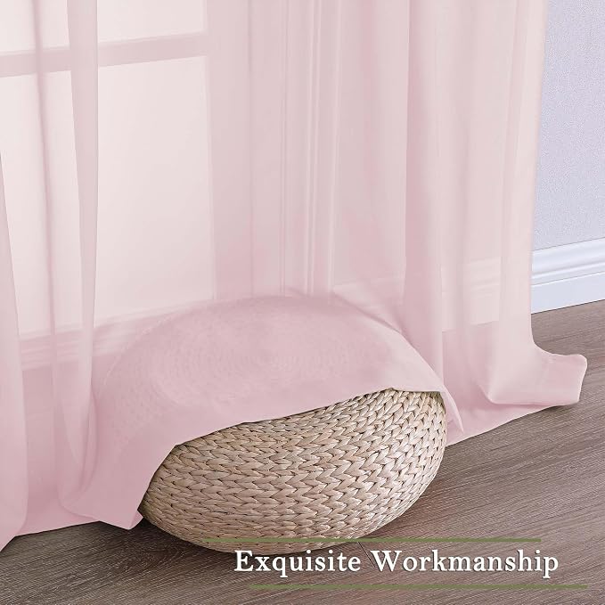 Blush Pink Sheer Curtains 84 Inches Long 2 Pcs, Rod Pockets Breathable Rustic - Image 7