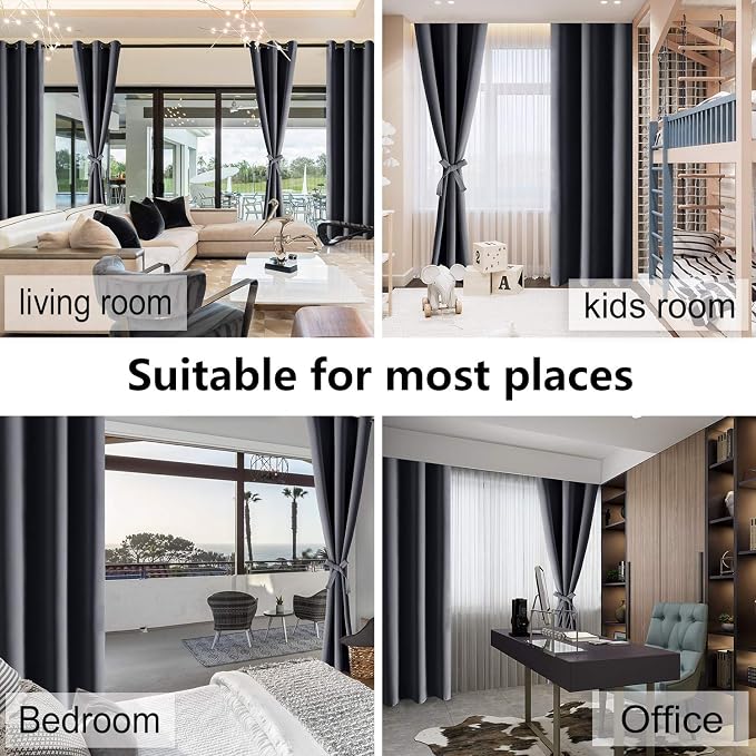 Grommet Blackout Curtains for Bedroom 52 x 30 Inches Long Dark Grey | Thermal - Image 8