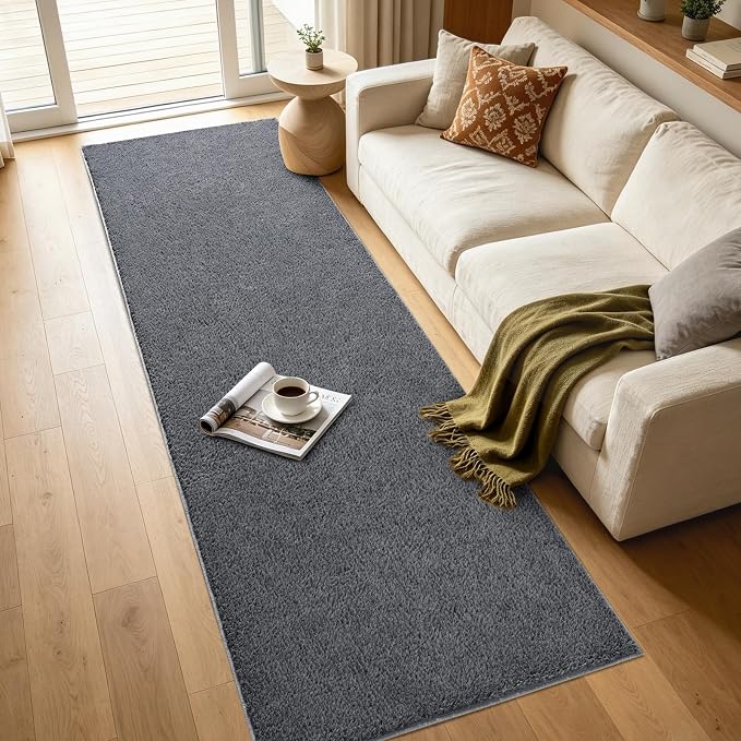 2x8 Dark Grey Solid Runner Rug Washable Non-Slip - Image 7
