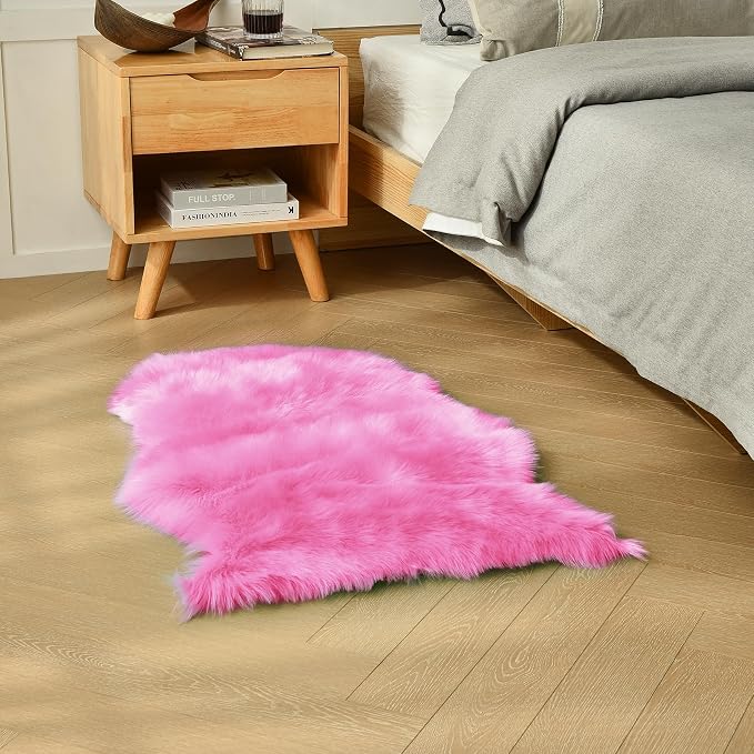 duduta Hot Pink Faux Sheepskin Rug 2x3 ft, Fluffy Fur Seat Chair Covers | Shag - Image 7