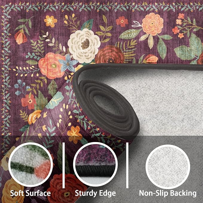 Purple Floral Hallway Runner Rug 3x7 - Image 4