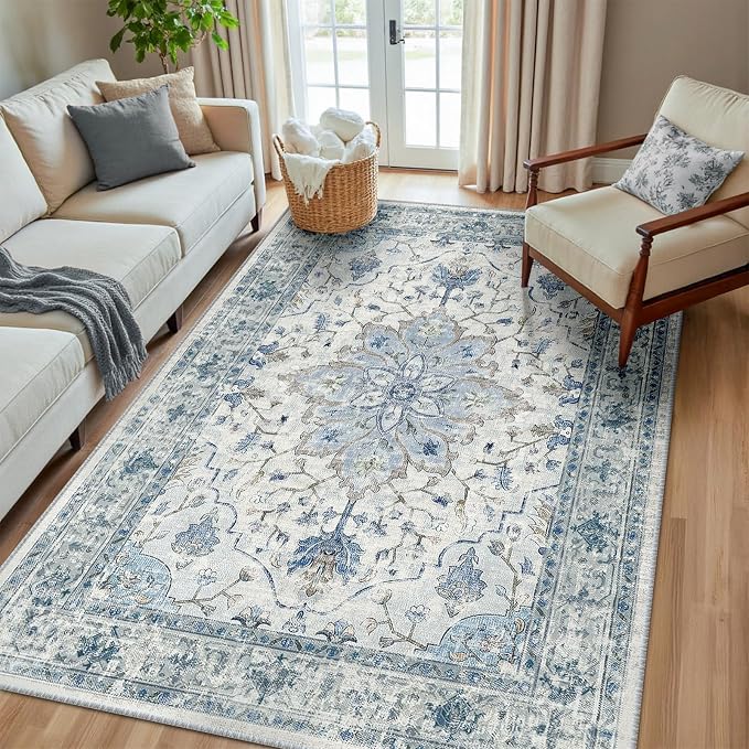 RELEANY Washable Area Rug, Water Repellent, Pet Friendly, Vintage Floral Boho by RELEANY