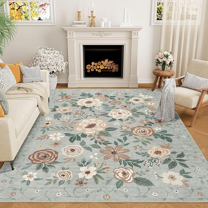 DUKINO 6x9 Area Rugs, Floral Washable Rug by DUKINO