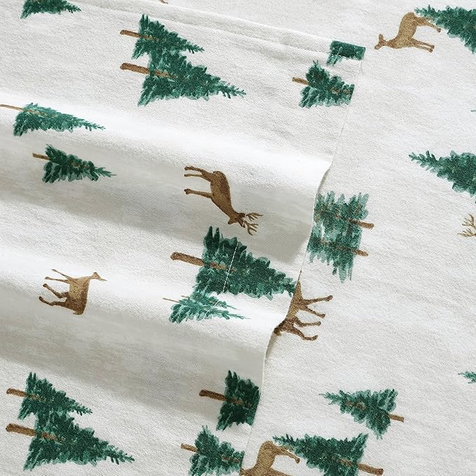 Eddie Bauer - Queen Sheets, Cotton Flannel Bedding Set, Brushed For Extra Softness, Cozy Home Decor (Deer Hollow, Queen)