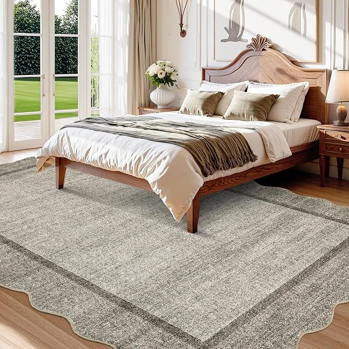 GarveeHome Scalloped Washable Area Rug 4x6 Small Entryway Rug Non Slip | Brown - Image 8