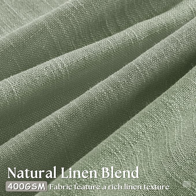 Sage Green Pinch Pleated Linen Semi Sheer Curtains 45 Inch Length 2 Panels | - Image 3