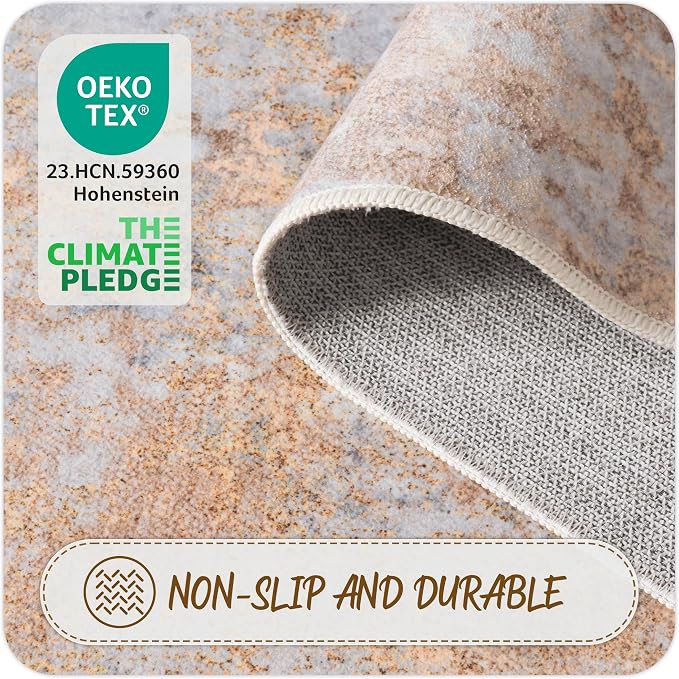 Beige Gold Round Area Rugs 4ft Washable Circle Rug - Image 8