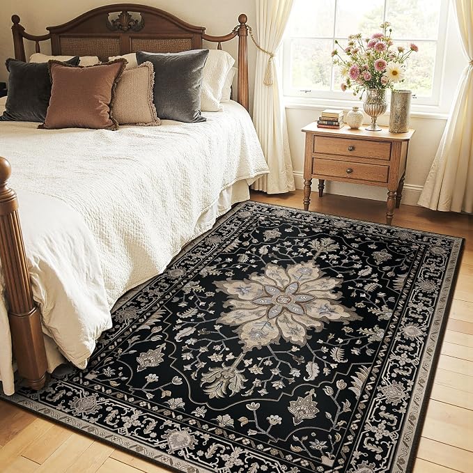 RELEANY Washable Area Rug, Water Repellent, Pet Friendly, Vintage Floral Boho by RELEANY