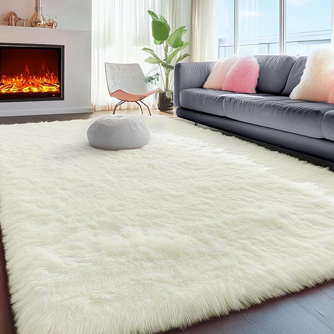 Ultra Soft Area Rugs for Living Room 6x9 Ft, Cream White Soft Fuzzy Shaggy Rugs by PAGISOFE