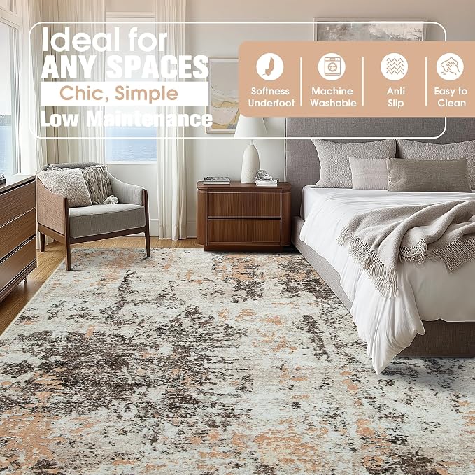 Aelenmu 10x14 Area Rugs for Living Room Washable Dining Room Brown Beige | - Image 2