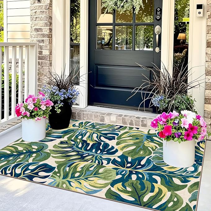 3x5 Monstera Entry Rug Washable Indoor Outdoor Mats - Image 3
