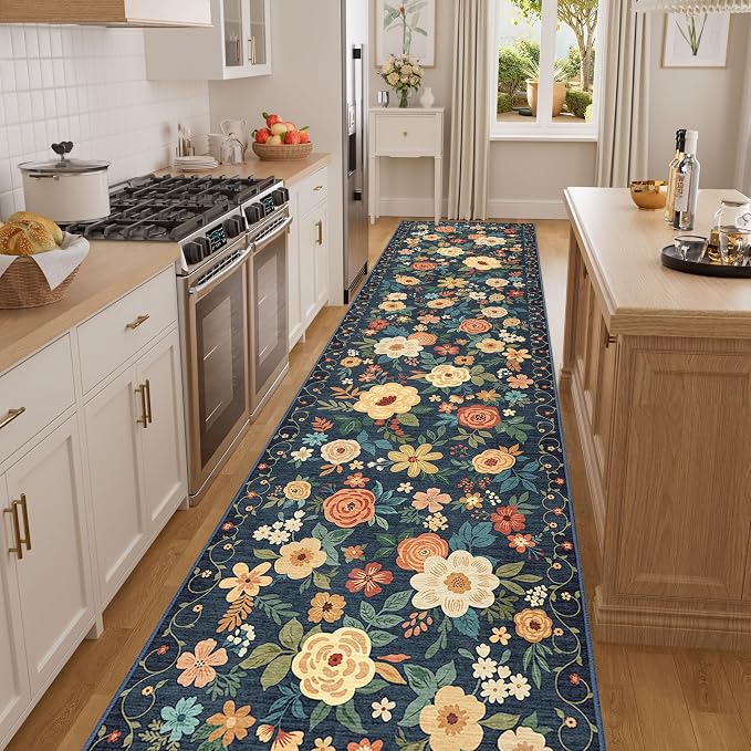 DUKINO 3x12 Washable Runner Rug Long Hallway Runner Rug Non Slip Navy Blue | - Image 5