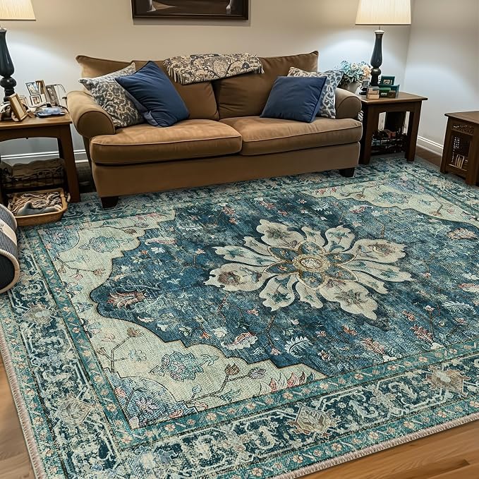 RELEANY Washable Area Rug, Water Repellent, Pet Friendly, Vintage Floral Boho - Image 3