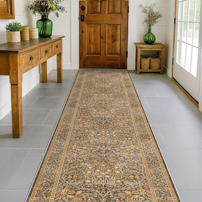 3x10 Long Runner Rugs for Hallway Non Slip, Geometric Floral Design Washable - Image 3