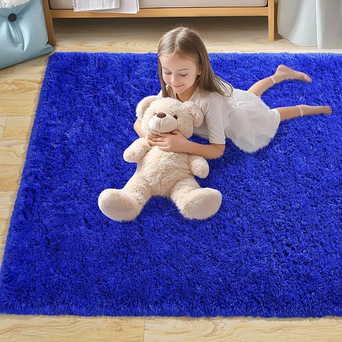 Pionblank Fluffy Area Rug for Bedroom 4x6, Indoor Plush Carpet, Royal Blue | - Image 7
