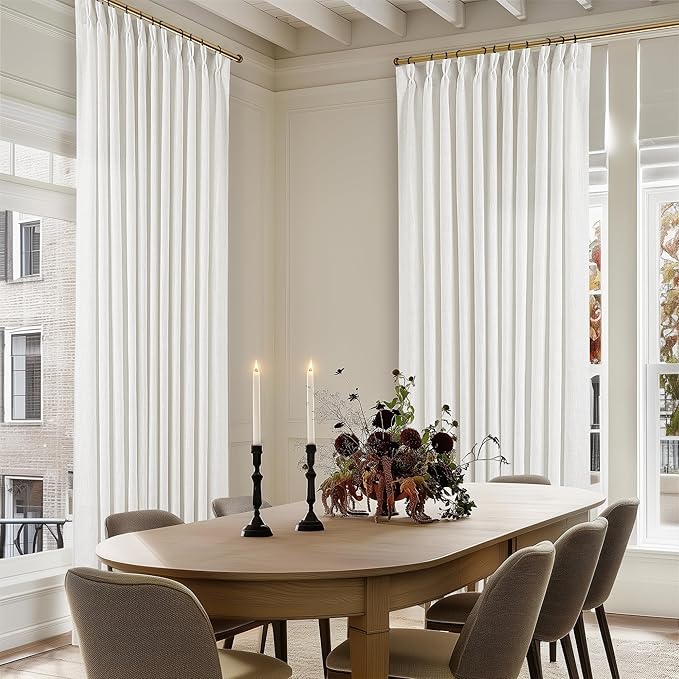 Beige White Pinch Pleat Semi Sheer Linen Curtain W70xL90 1 Panel | Light by Twodrapes