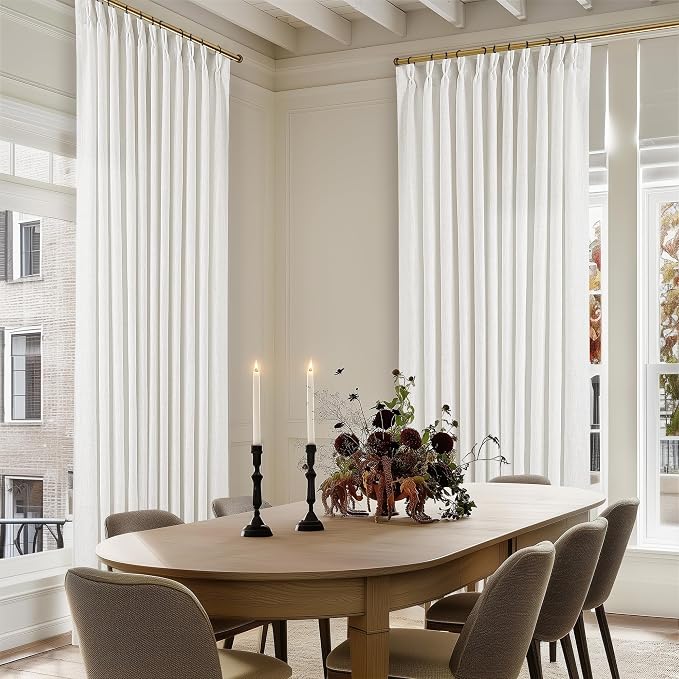 Beige White Pinch Pleat Semi Sheer Linen Curtain 70Wx102L 1 Panel | Light - Image 8
