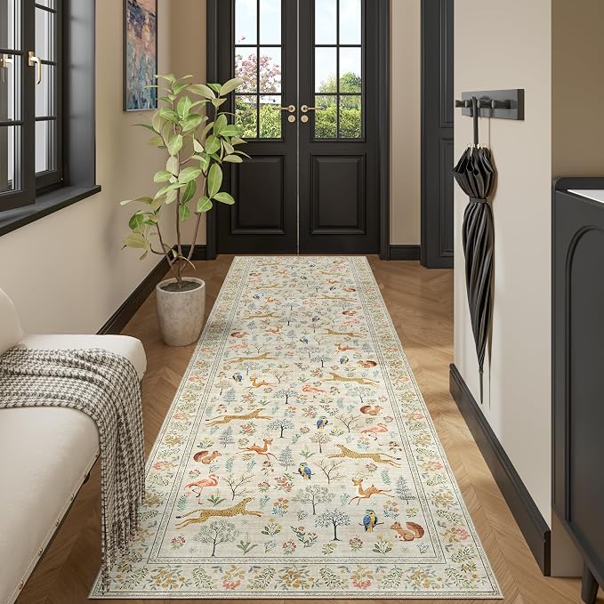DUKINO 3x10 Washable Runner Rug, Non Slip Animal Rug by DUKINO