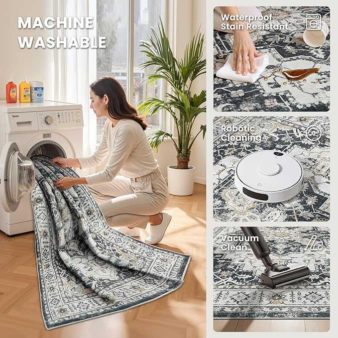 6x9 Area Rugs for Living Room, Large Washable Rug, Dining Room, Low Pile - Image 5