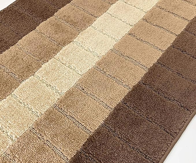 Custom Size Modern Geometric Pattern Carpet Runner Rug for Hallways, Slip Resistant Latex Rubber Backed, 31 inch Wide X Customized Length, Squares Brown, 31 inch X 16 feet