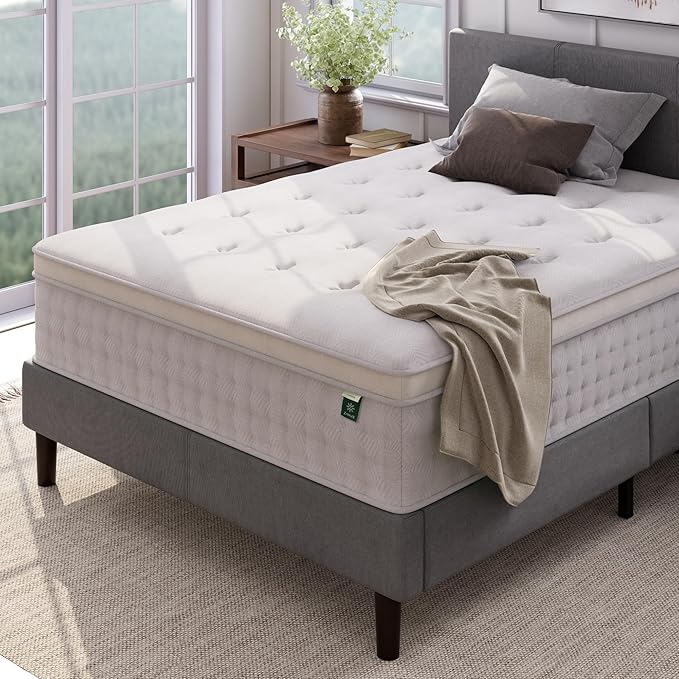 ZINUS 13 Inch Euro Top Pocket Spring Hybrid Mattress, Full, Pressure Relief, Pocket Innersprings for Motion Isolation, Mattress in A Box