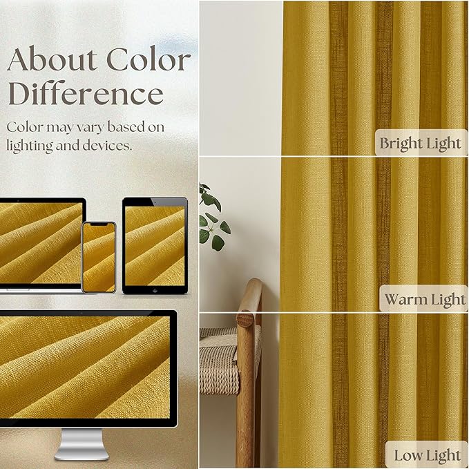 Mustard Yellow 80 Inch Pinch Pleated Linen Light Filtering Curtains 2 Panels - Image 4
