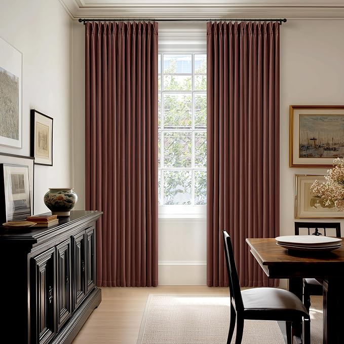 Chestnut Brown Pinch Pleated Blackout Linen 86 Inch Curtains by Twodrapes