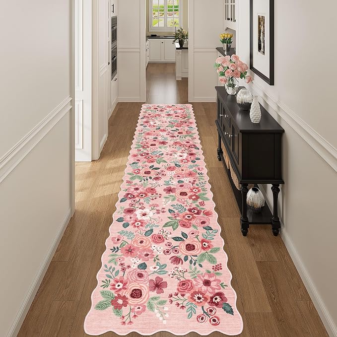 DUKINO 2.6x12 Washable Runner Rug, Floral Non Slip Long Kitchen Rug, Stain - Image 3
