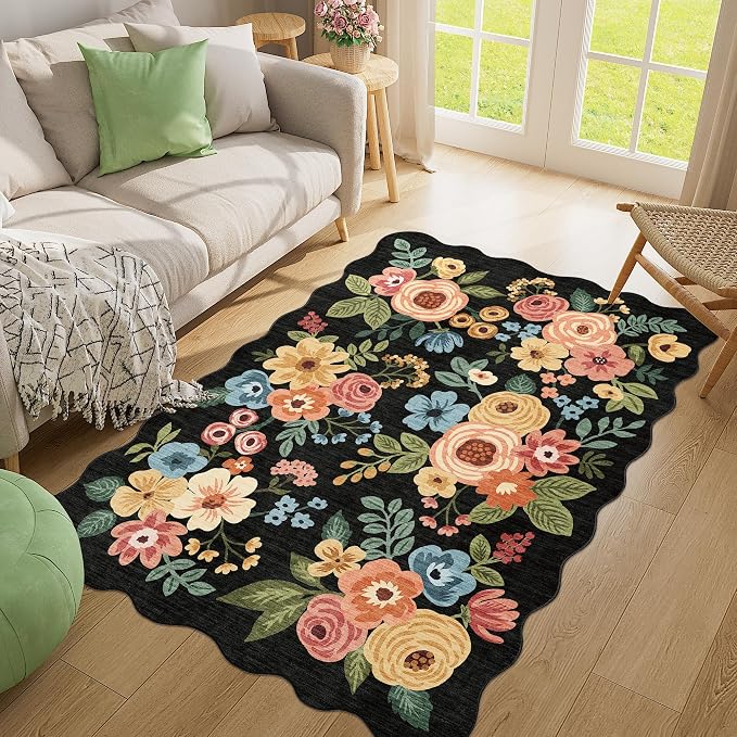DUKINO 4x6 Area Rug, Non Slip Floral Washable Rug - Image 5