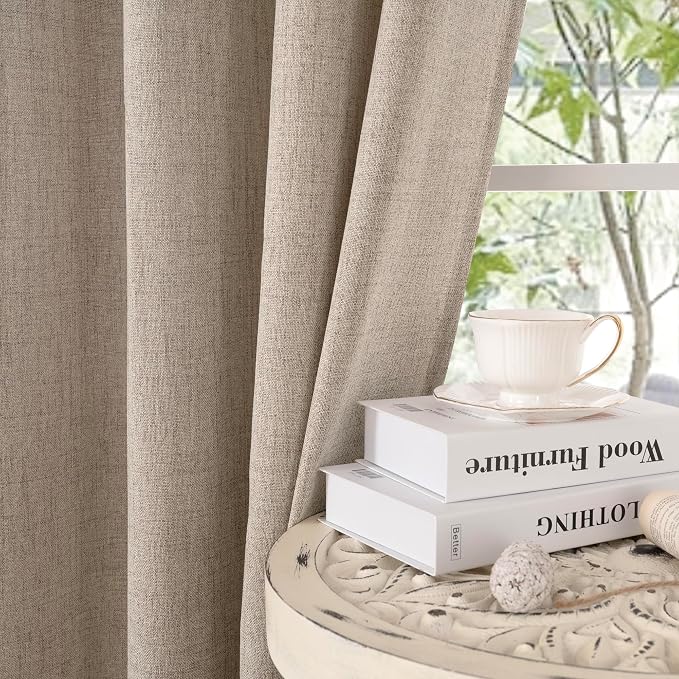 YoungsTex Oatmeal Linen Semi Sheer Curtains 63 lnch Length, Tan Drapes | - Image 8