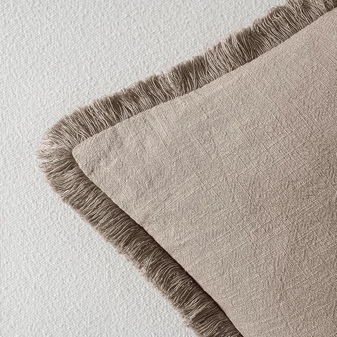 MIULEE Boho Linen Fringe Decorative Fall Throw Pillow Covers Dune 18x18 | Set - Image 3