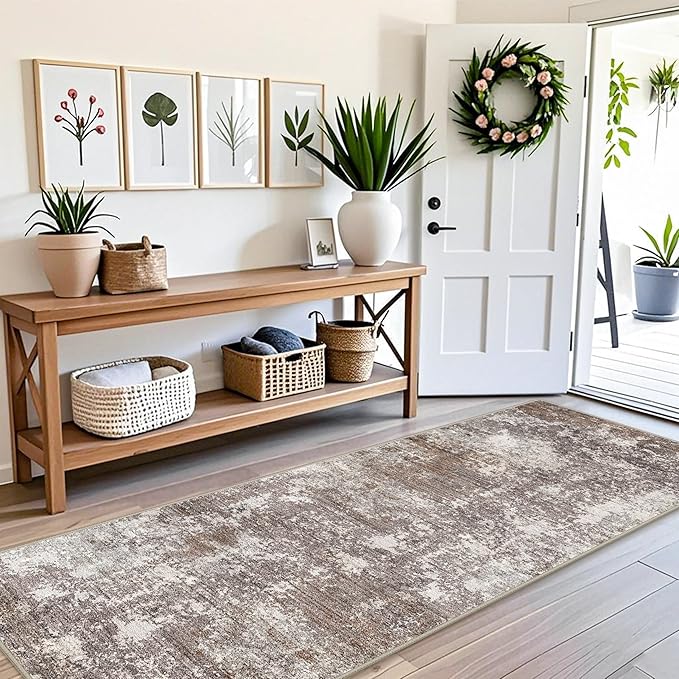 3x8 Non-Slip Washable Hallway Runner Rug – Abstract Modern Neutral Wide Carpet - Image 3
