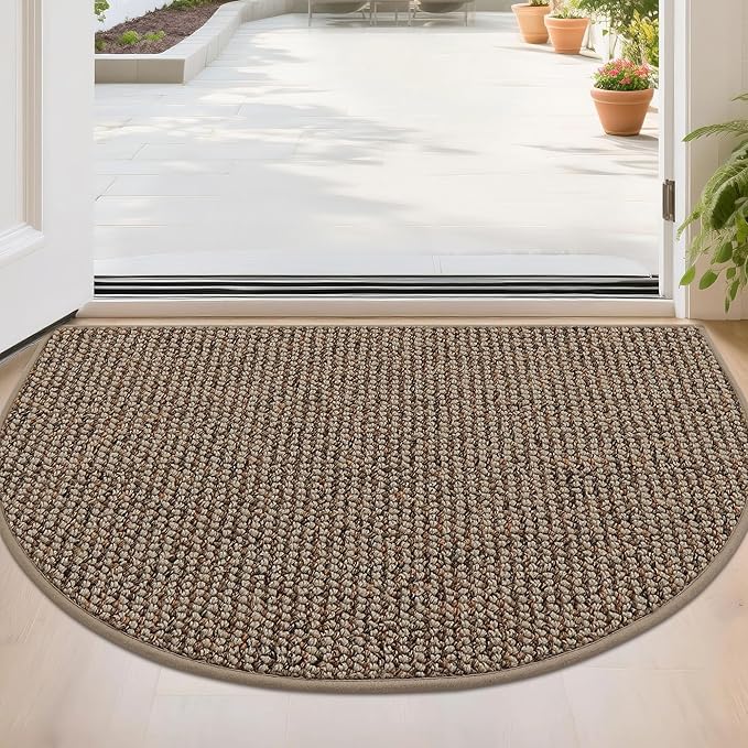 BEQHAUSE Dirt Trapper Door Mat 24" x 36" Half Circle Non Slip Rugs, Taupe | by BEQHAUSE