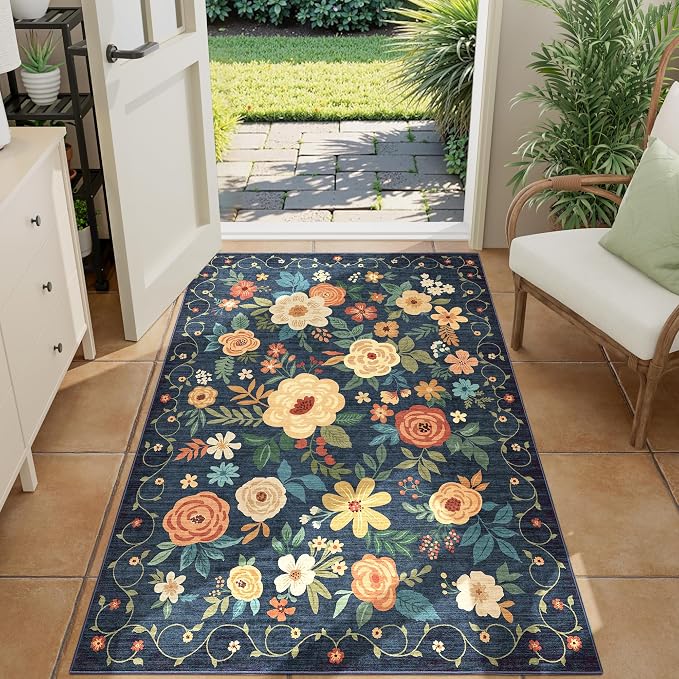 DUKINO 3x4 Area Rug, Floral Washable Rug - Image 2