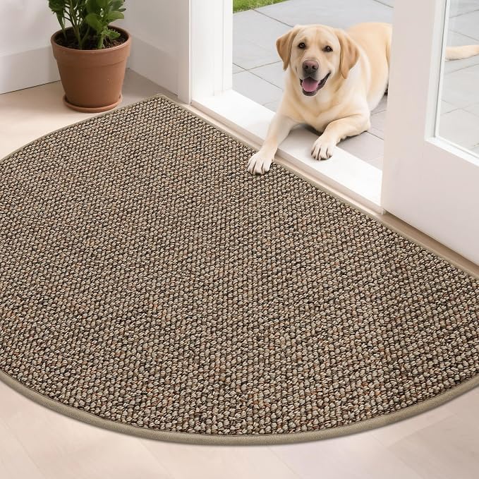 BEQHAUSE Dirt Trapper Door Mat 32" x 48" Half Circle Non Slip Rugs, Taupe | by BEQHAUSE