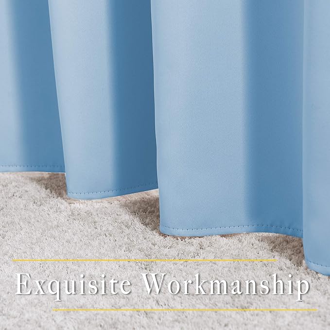 NICETOWN Blue Blackout Living Room Curtains 110 inches Long, Grommet Thermal Window Treatments Room Divider Blinds Sound Reducing for Living Room, W66 x L110, 2 Pieces