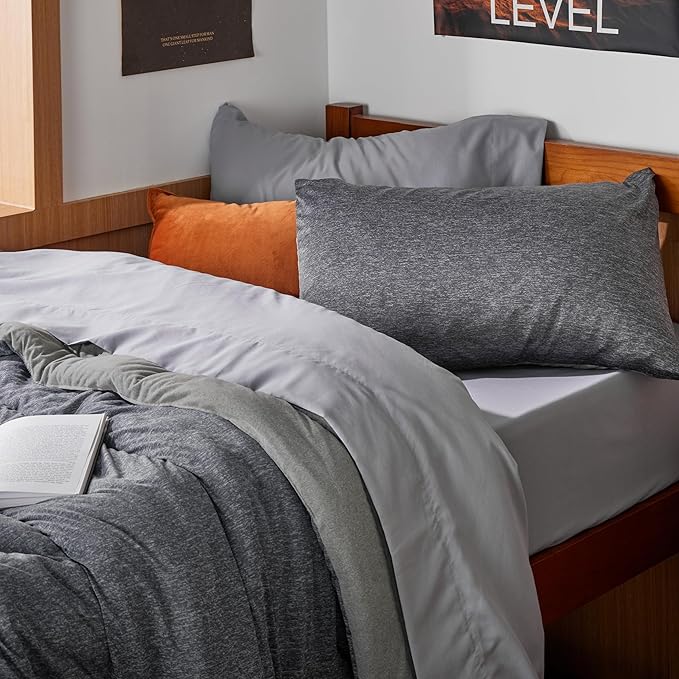 Bedsure Twin/Twin XL Comforter Set - Cooling and Warm Bed Set, Dark Grey Reversible Bedding for All Season, 2 Pieces, 1 Twin/Twin XL Size Comforter (68"x88") and 1 Pillow Case (20"x26")