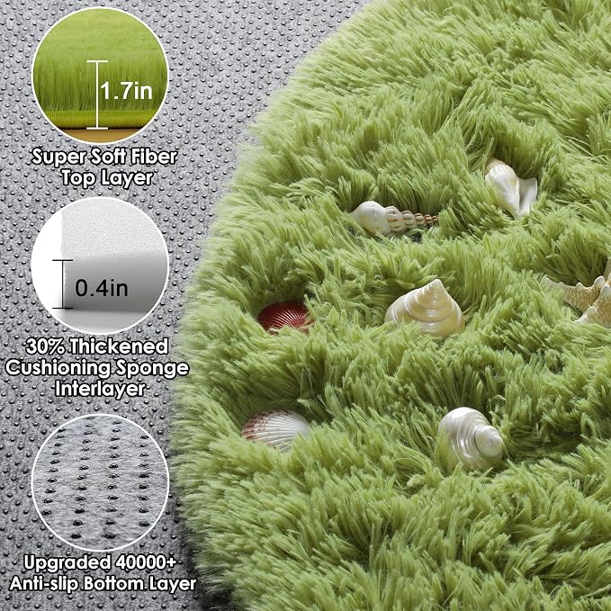 Grass Green Round Area Rug 4ft, Soft Bedroom Circle Rugs Floor Mat - Image 2
