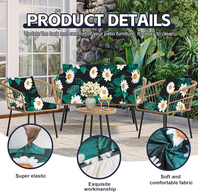 8Pcs Patio Cushion Covers, Outdoor Stretch Cushion Covers, Washable | Stretch - Image 3