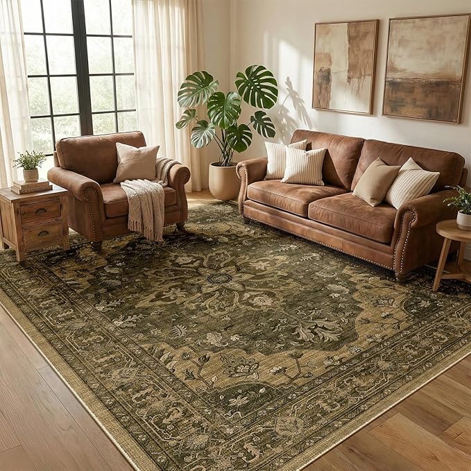 RELEANY Washable Area Rug, Water Repellent, Pet Friendly, Vintage Floral Boho - Image 2