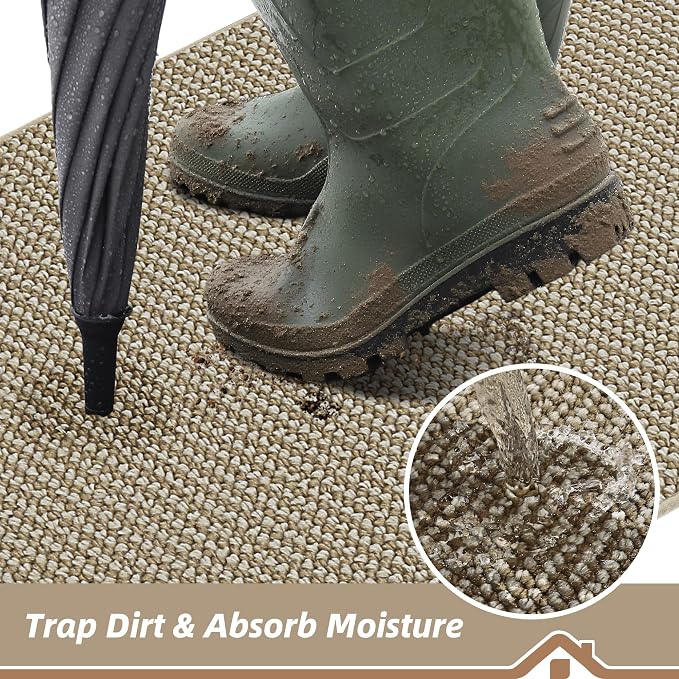 BEQHAUSE Dirt Trapper Door Mat 26" x 40" Half Circle Non Slip, Light Beige | - Image 3